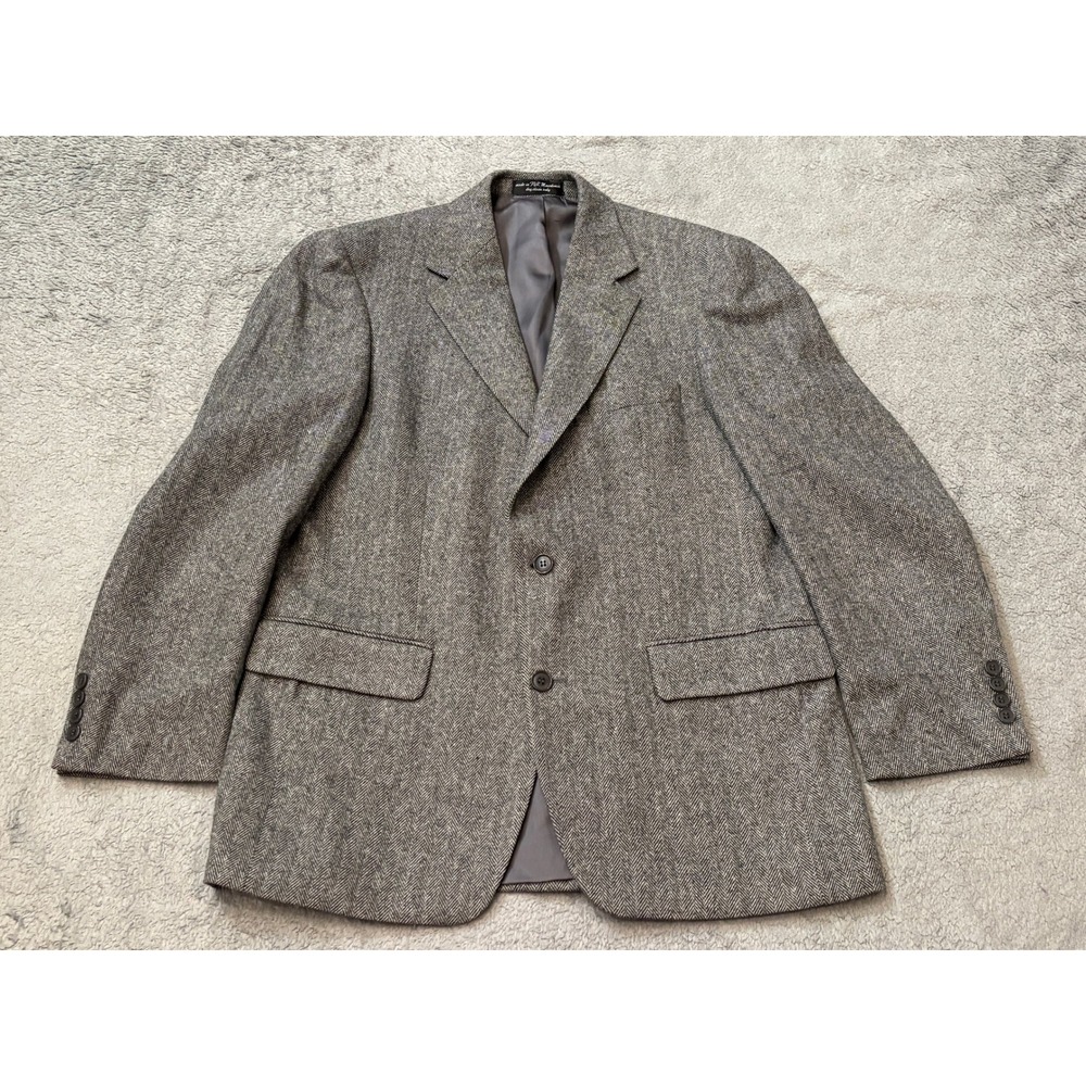 Chereskin Mens Camel Hair Blend Herringbone Sport Coat Blazer Grey Black 44L